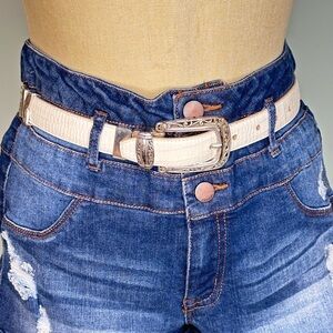 Elegant Cream Belt with Silver Buckle